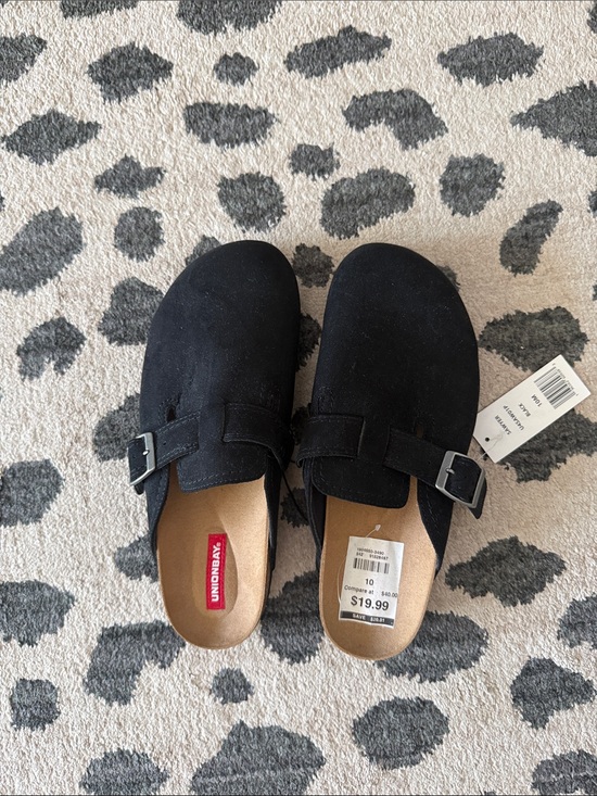 UNIONBAY Shoes - UNIONBAY Black Suede-Look Slip-On Clogs with Buckle Accent